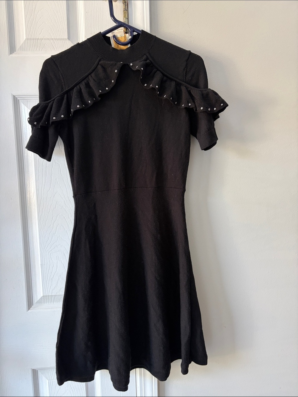 kate spade Black Ruffle-Trim Fit & Flare Mini Dress
